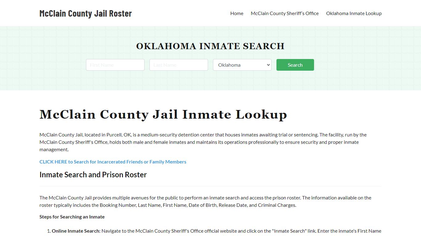 McClain County Jail Roster Lookup, OK, Inmate Search